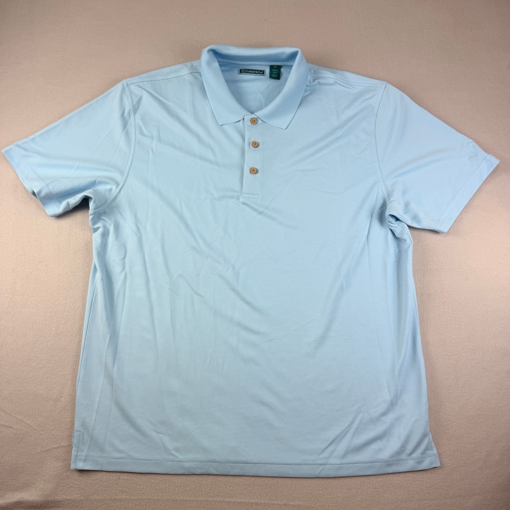 Cubavera Mens XXL Light Blue Textured Micro‎ Ribbed Short Sleeve Polo Shirt